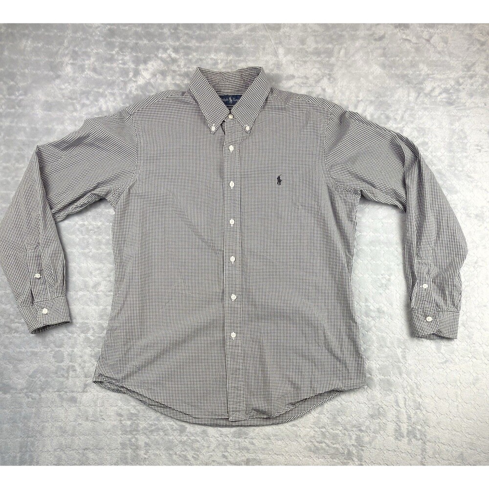 Polo Ralph Lauren Mens Classic Fit Gingham Button Down Shirt Black White Large